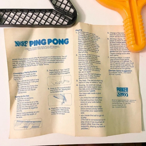 Vintage 1987 Nerf Ping Pong Table Tennis With Instructions and Original Box - Picture 7 of 12
